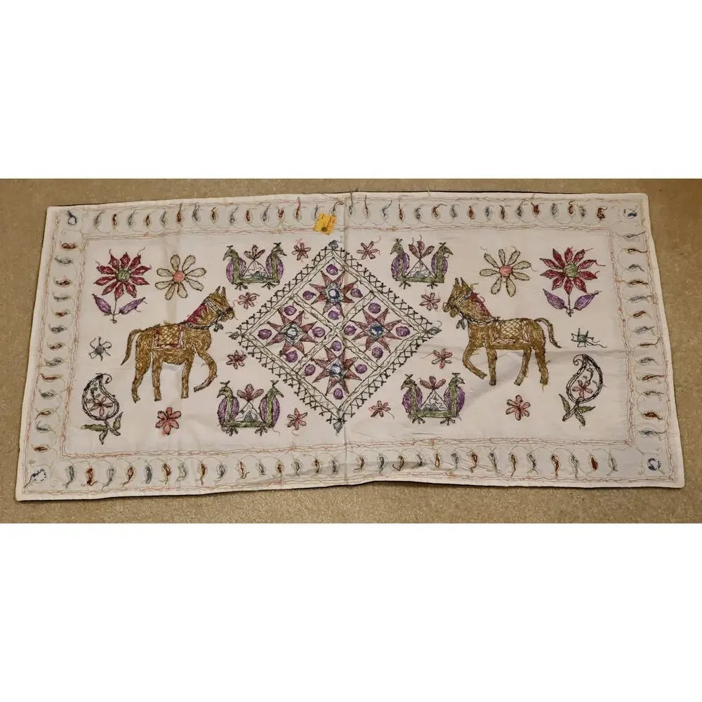 Indian Hand Embroidered Mirror Work Table Runner Wall Hanging Textile